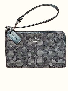 Coach Silver Logo Jacquard Wristlet in Charcoal with Hang Tag